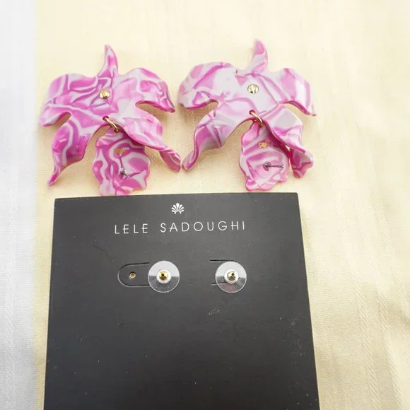 NEW Lele Sadoughi Large Statement Earrings in Magenta 10 Year Anniversary - Picture 7 of 7